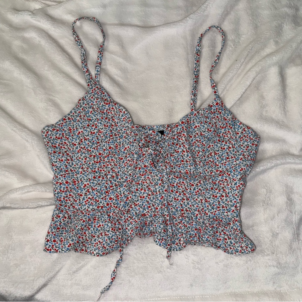 Floral Spaghetti Strap Crop Tank Top